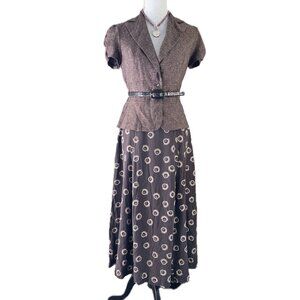 90s liz claiborne silk skirt deco 30s print maxi medium